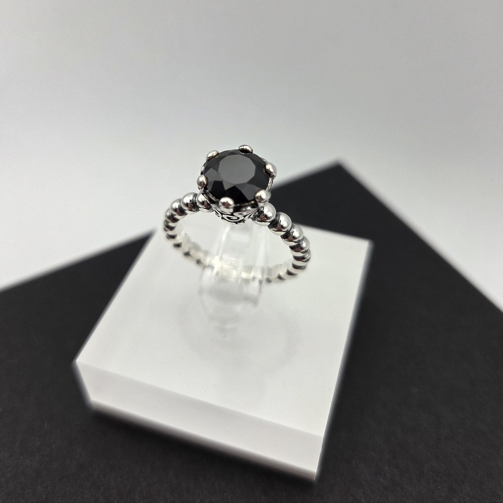 Pandora Retired Sterling Silver Ring " Secret Winds" with Black Spinel Size 7